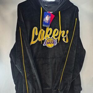 FOCO Los Angeles Lakers Velour Hoodie Black‎ Yellow NBA Womens Sz XL